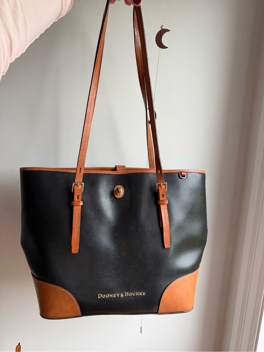 Dooney & Bourke Black Tote with Tan Leather Trim